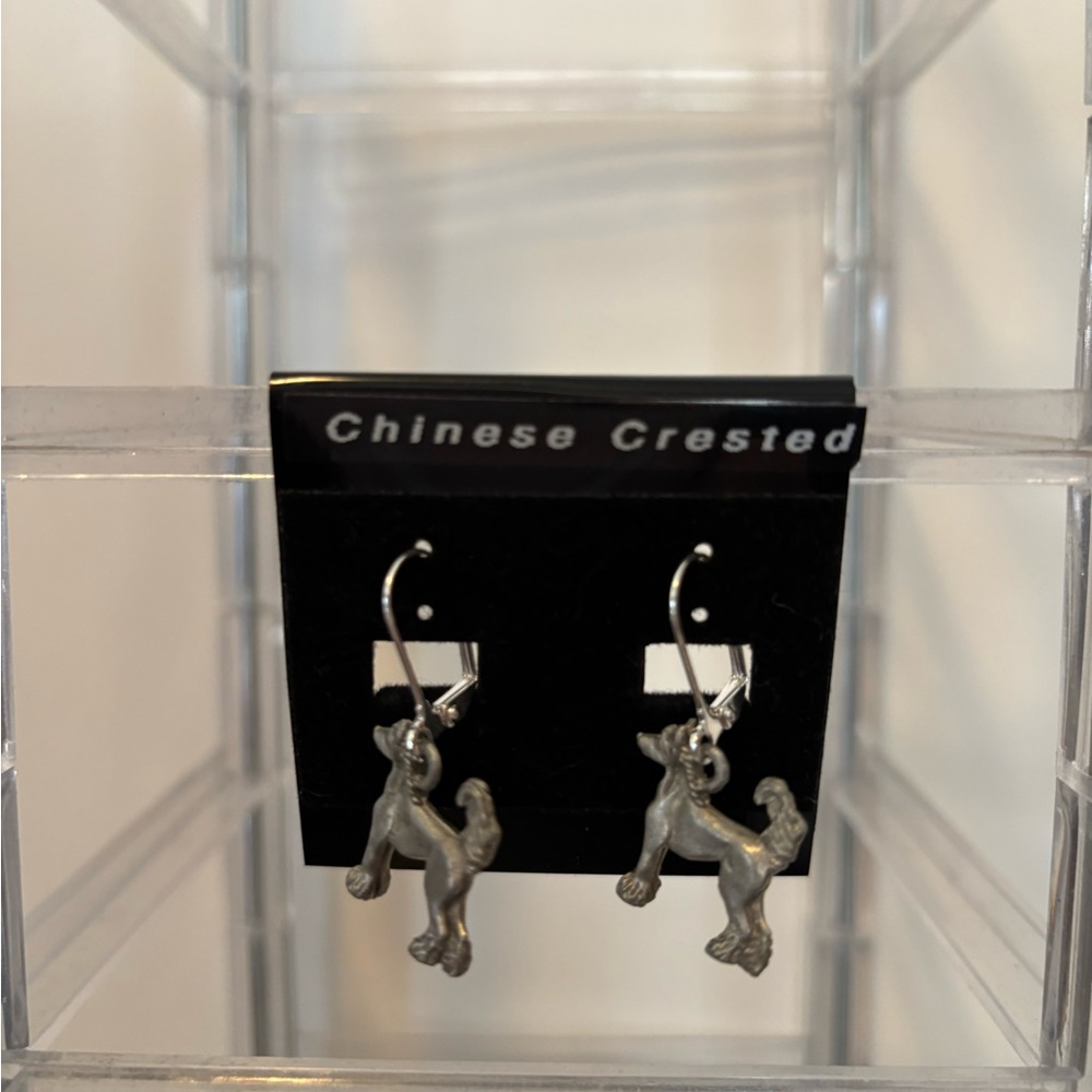 Chinese Crested pewter Dog Earrings